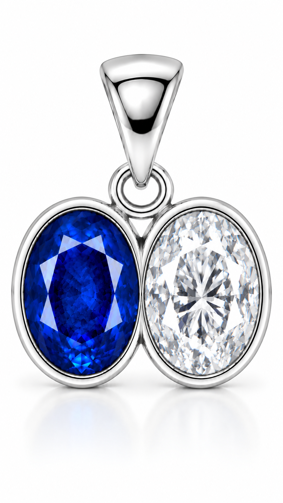Silver Double-Oval Sapphire and Diamond Pendant